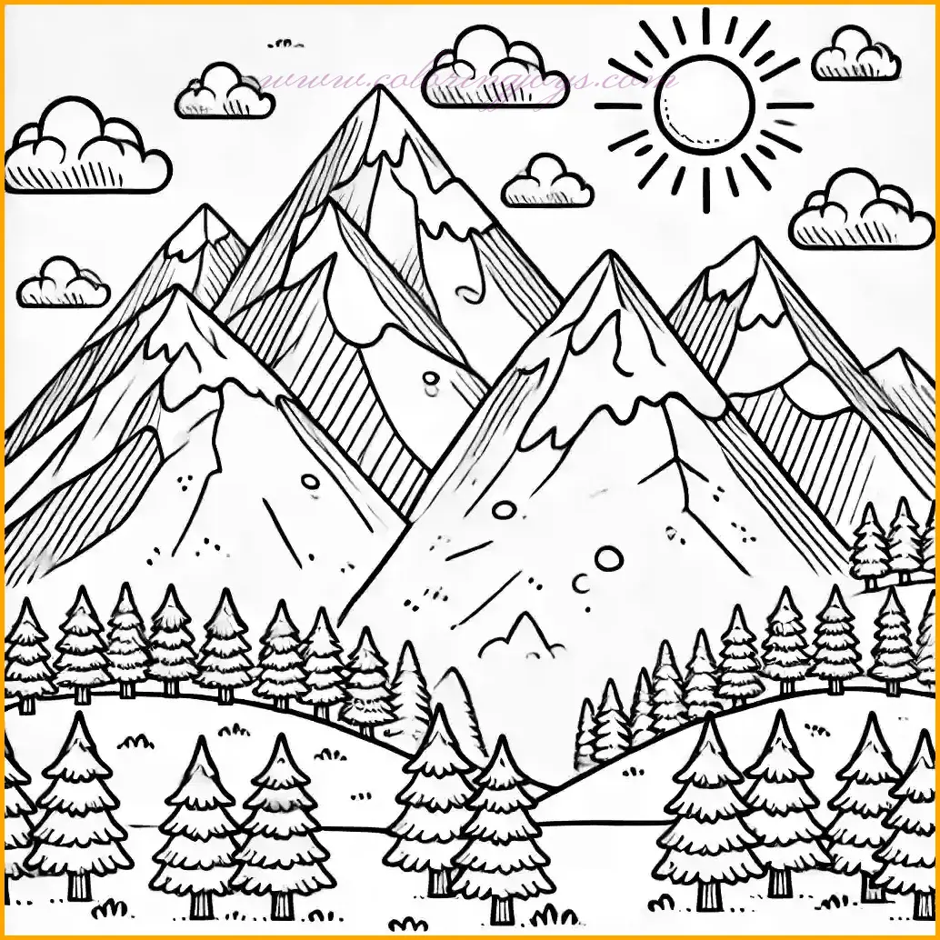 Free Printable Mountains Coloring Pages for Kids and Adults – Beautiful Mountain Scenery Designs