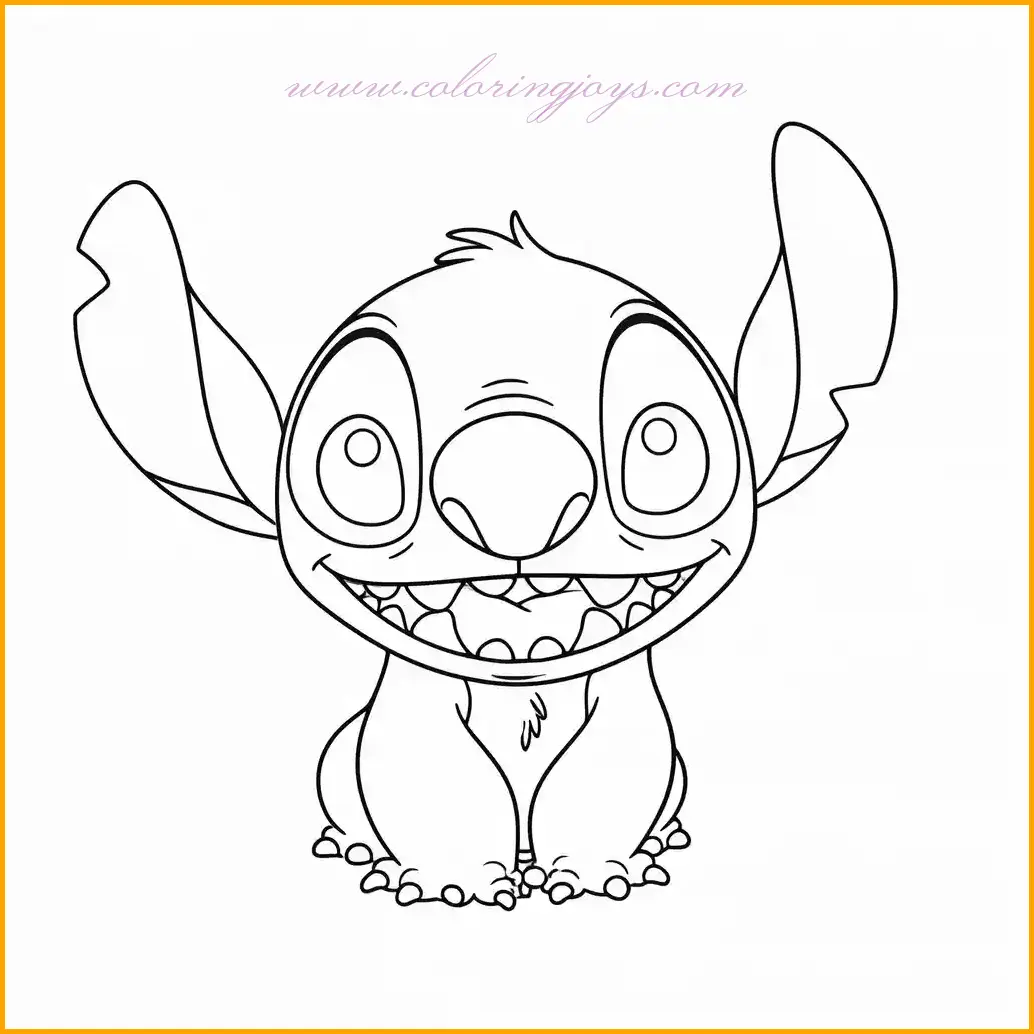 This fun Disney coloring page showcases Stitch, the lovable alien from "Lilo & Stitch," with his signature mischievous grin. Stitch’s blue fur is perfect for experimenting with vibrant shades of blue, adding depth and texture with darker tones. His ears can be shaded in pinks, and his big, expressive eyes bring the character to life. The background can include a Hawaiian beach setting, with sand, waves, and palm trees, adding tropical colors like turquoise, tan, and green. This page is ideal for kids who enjoy quirky and unique characters, offering a playful coloring experience.
