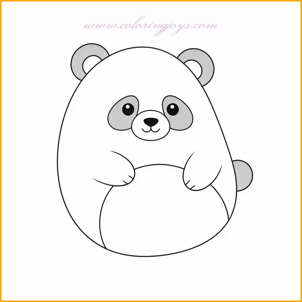 Experience the charm of this cute panda Squishmallow coloring page, ideal for both children and adults who love playful designs. The panda’s round face, black eye patches, and cuddly body invite you to bring it to life with bold black-and-white coloring. Add depth by shading the black areas with charcoal tones and blending white fur with light gray accents. Imagine the panda sitting in a bamboo grove; you can draw bamboo stalks and color them in vivid greens with delicate details. This delightful panda brings a mix of simplicity and elegance to your "squishmallow coloring pages," offering a therapeutic and rewarding coloring experience.