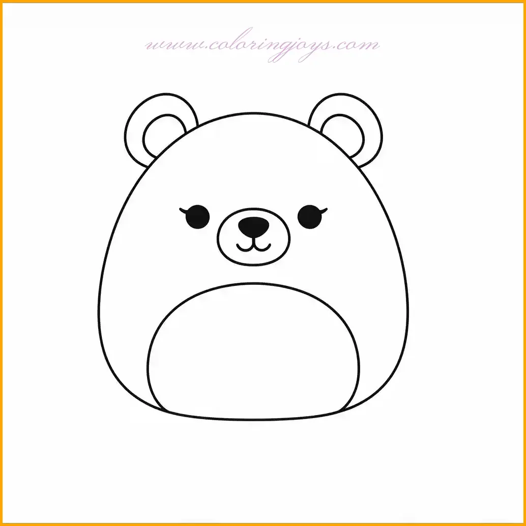 Stay cozy with this friendly bear Squishmallow coloring page, featuring a lovable bear sporting a warm scarf. Use rich shades of brown or tan for the bear’s fur, and choose bright, contrasting colors like red, green, or blue for the scarf to make it pop. Add texture to the scarf by shading or creating patterns such as stripes or polka dots. Enhance the scene with a snowy winter backdrop, complete with softly falling snowflakes or a pine tree forest in the background. This heartwarming design makes a wonderful addition to your "squishmallow coloring pages" collection, evoking the joy of a crisp winter day.