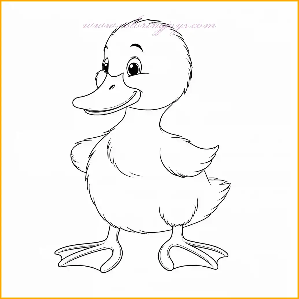 Bring joy to your coloring book with this cheerful duckling waddling around, a charming highlight in coloring pages cute animals. The duckling’s fluffy feathers can be colored in shades of yellow, with orange for its beak and feet. Enhance the scene with green grass or a blue pond for a lively background. The waddling pose adds energy, making it a fun and creative project for children who love animals. This page is perfect for sparking artistic exploration while celebrating nature.