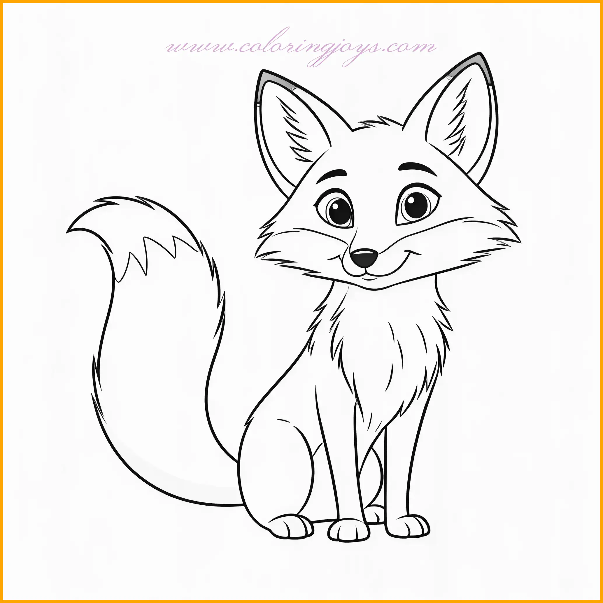 This coloring page of a fox captures a confident fox standing tall, its playful expression suggesting it’s ready for some fun. The fox’s swaying tail adds to its lively and animated pose. Bring the fox to life with fiery orange fur, blending lighter shades for its chest and tail tip. For the background, add layers of greenery to depict a meadow or forest edge. Incorporate bright flowers, like daisies or buttercups, for added charm. A clear blue sky above with hints of sunlight filtering through will make the scene vibrant and cheerful.