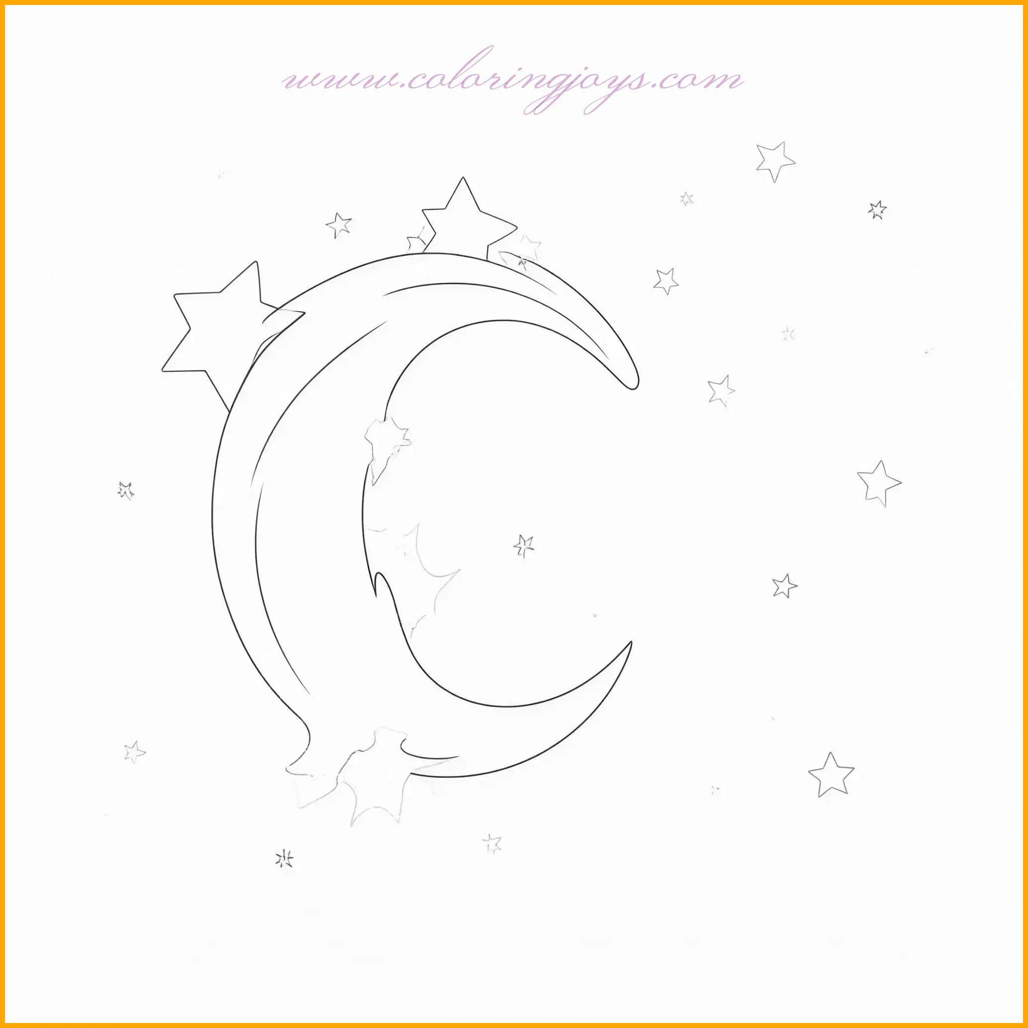 A magical coloring page with the letter C surrounded by twinkling stars and a serene crescent moon. This celestial theme is perfect for children to use sparkling yellows for the stars, a soft gray or silver for the moon, and a deep blue for the letter to create a dreamy nighttime scene. This "C Coloring Pages" design is ideal for kids who love space and stargazing.