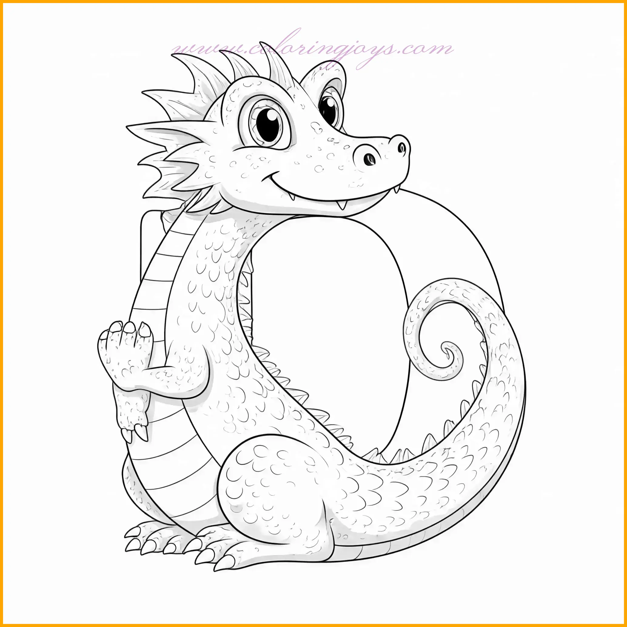This exciting coloring worksheet features the bold letter D intertwined with a majestic dragon, curling protectively around it. The dragon’s intricate scales can be colored with a gradient of bold hues such as emerald green, gold, or sapphire blue to give it a mythical aura. Highlight its claws and wings with shades of silver or black to add depth and drama. The letter D itself can stand out with a contrasting bright color like fiery red or royal purple, symbolizing strength and power. To complete the magical scene, children can add their own creative touches with a backdrop of swirling clouds or glowing stars. This worksheet provides a blend of fantasy and education, engaging children’s imaginations while they practice letter recognition.