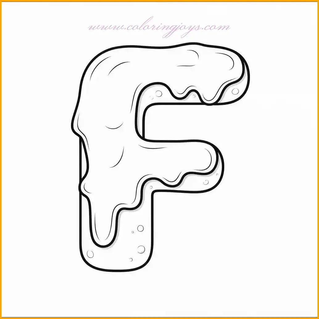 This unique coloring page turns the letter F into a delicious-looking frosted cake! The frosting can be decorated with vibrant pinks, blues, and whites to make it resemble a celebratory treat. Add sprinkles in bright colors like red, yellow, and green for an extra festive touch. Kids can shade the letter F in chocolate brown or vanilla yellow to complete the dessert-themed scene. This worksheet encourages letter learning with a dash of sweetness and fun.