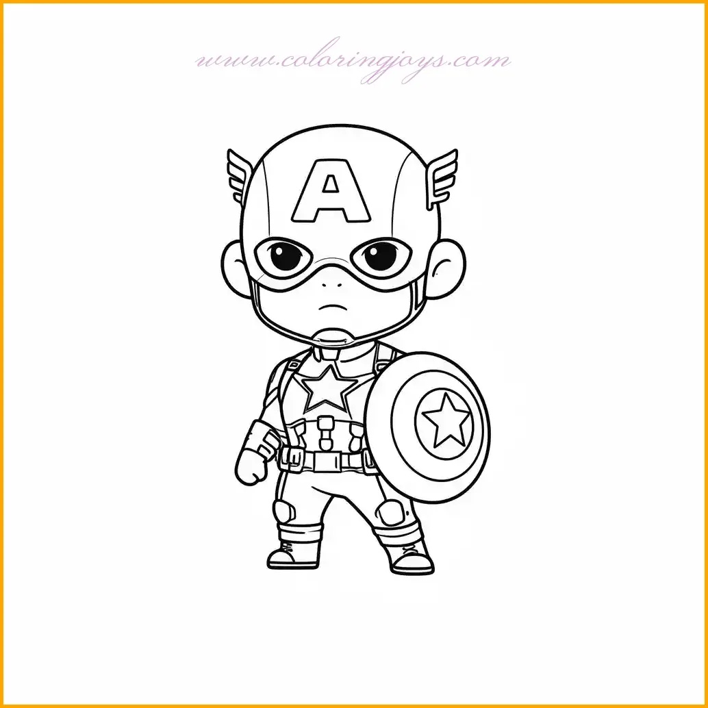 This page captures Captain America in a classic heroic stance, exuding confidence and strength. Kids can focus on the intricate details of his star-emblazoned shield and suit. Use bold colors for his outfit while keeping the background simple with soft grays or blues to ensure Captain America remains the focal point. This page is perfect for young artists looking to recreate the power and poise of this Marvel icon.