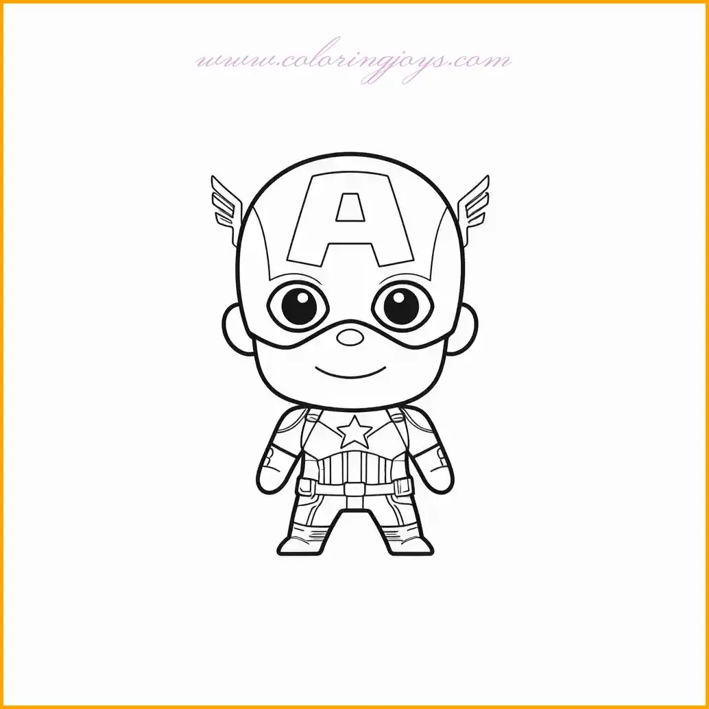 This cheerful coloring page showcases Captain America with a rare, friendly smile, offering a unique and heartwarming take on the superhero. His iconic shield is prominently featured, inviting young artists to experiment with vibrant red, blue, and white shades. The background can be softened with light pastels or an open sky to contrast his bold costume colors. Add this uplifting scene to your collection of Captain America coloring pages for a fun and approachable design.