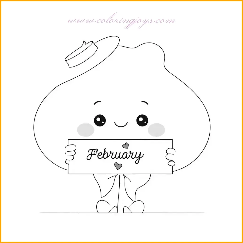 This February coloring page features a romantic love note tied with an elegant ribbon, surrounded by hearts and flowers. The note has a beautiful handwritten message, adding a touch of intimacy. Color the ribbon in deep red or pink shades, and add metallic gold or silver accents to the edges of the note. The background can be filled with soft pastels like lavender or sky blue to create a dreamy ambiance. Add vibrant hues to the surrounding hearts and flowers to make the illustration pop. This page embodies the romantic charm of February, perfect for love-themed coloring.