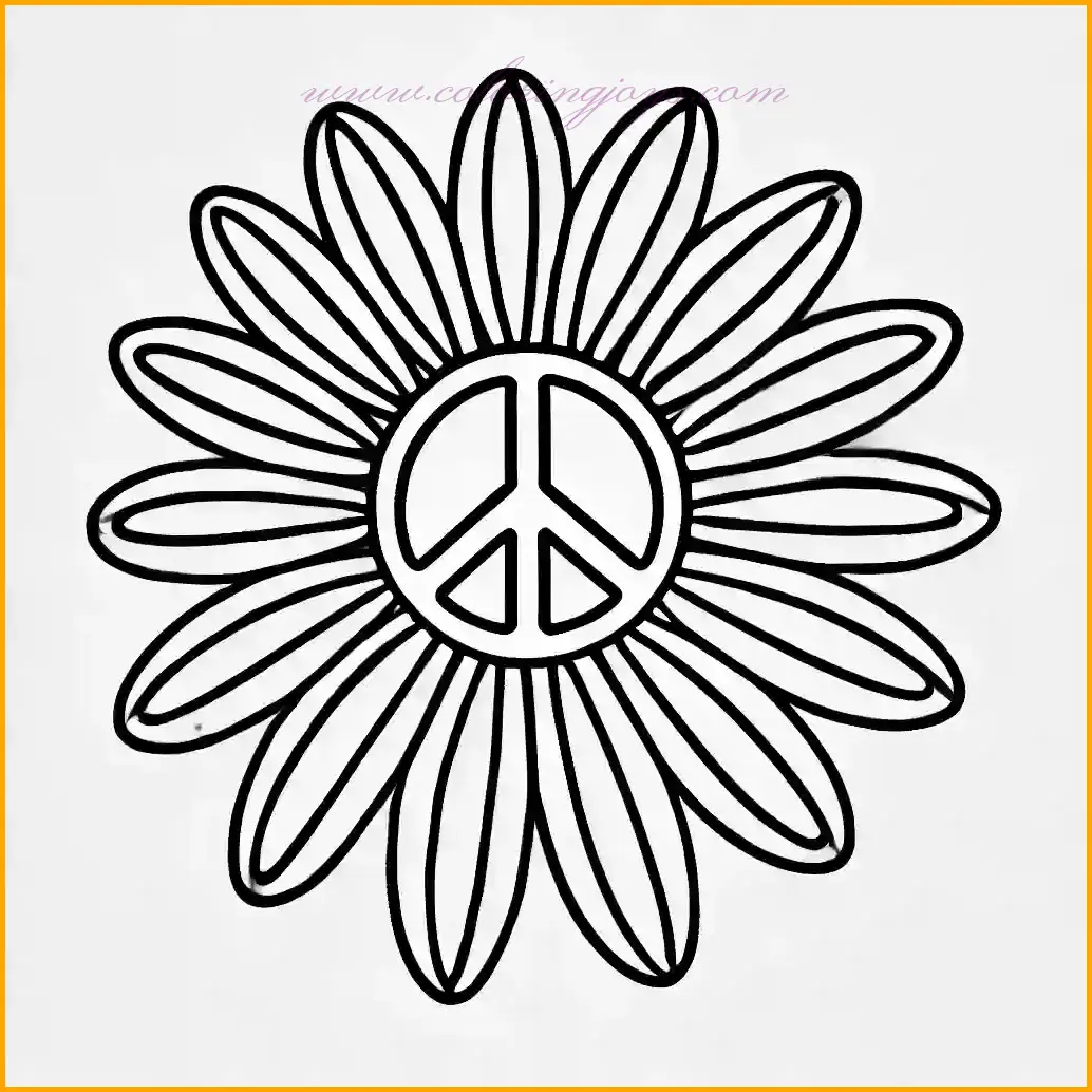 This peace coloring page features a unique peace sign designed as a flower, with petals radiating outward. The bold outlines and simple design create large open spaces, making it perfect for young artists. Use bright colors like yellow, pink, or purple for the petals, and green for the peace sign stem. Add your favorite shades to bring this creative and cheerful design to life. The plain background allows for easy customization, inspiring kids to add their personal touch while enjoying the message of peace and creativity.