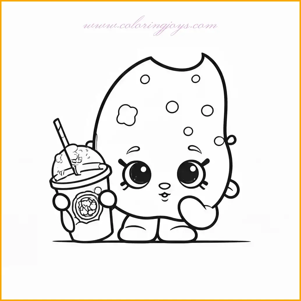 Quench your creative thirst with this Shopkin coloring page, showcasing a Shopkin holding a refreshing drink. The drink can be colored in tropical tones like orange, pink, or lime green, while the Shopkin can shine in cheerful colors like yellow or lavender. Add a straw or umbrella in the drink for an extra playful detail. A summer-themed background with sunshine or a beach setting can make this coloring page even more lively. Perfect for kids who love vibrant designs and imaginative fun, this page is a must-try for Shopkin fans.