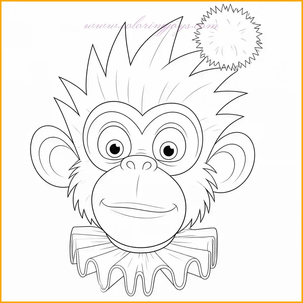 This playful monkey is adorned with a comical, oversized hat that sparks creativity. The monkey’s fur can be shaded with light brown for its body and beige for its face, ears, and hands. For the hat, choose bright colors like red or yellow and add patterns such as stripes or polka dots to make it stand out. Use subtle shadows under the hat to emphasize its size and detail. Add a cheerful jungle background with green bushes and tall trees. Consider drawing a bright sun or a rainbow to make the scene more joyful and engaging.