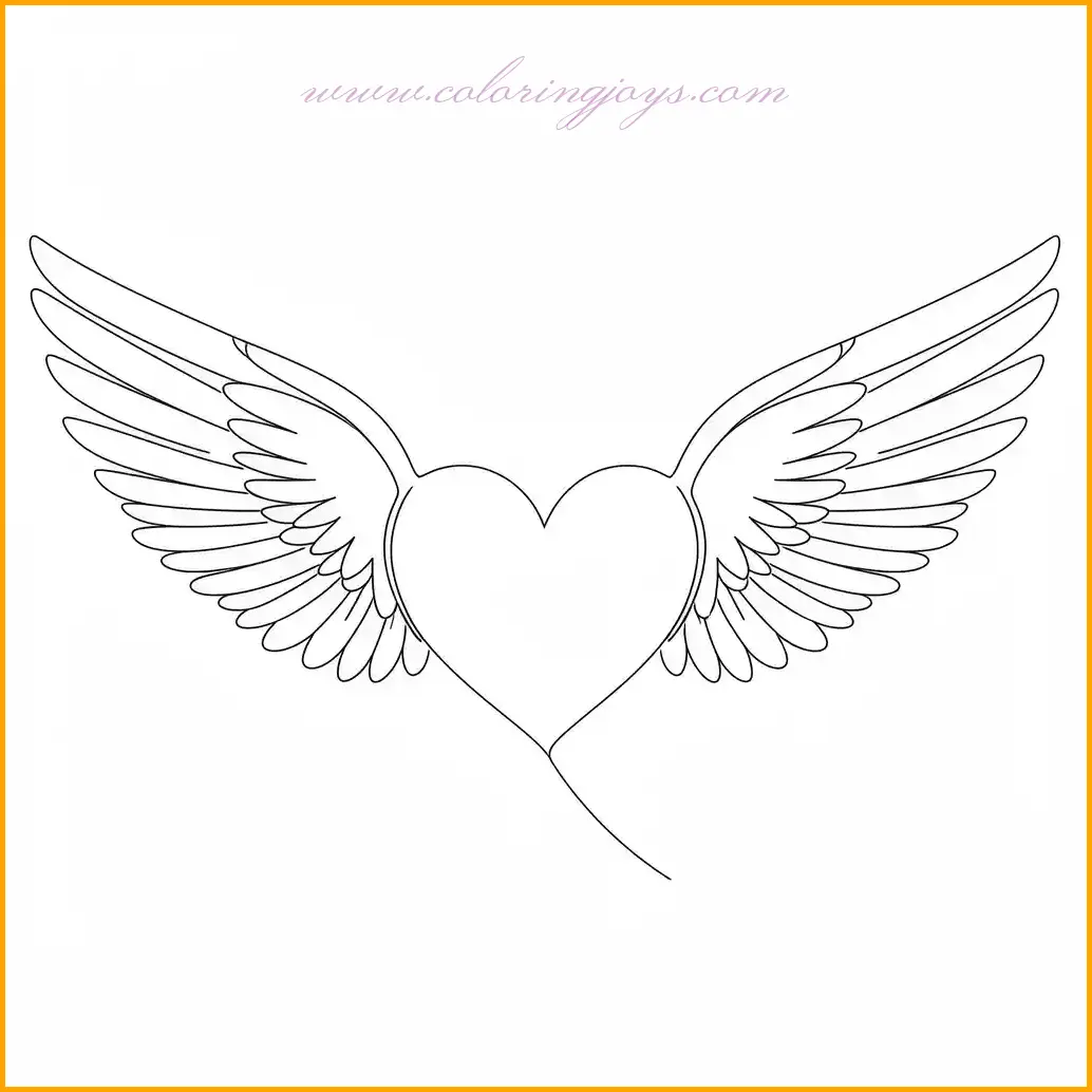 This heart coloring page features majestic wings extending from the sides, symbolizing freedom and boundless love. The feathery details provide a great chance to experiment with soft gradients, using white, blue, and gold for the wings, while the heart can be colored in bold reds or pinks for a striking effect. This page is ideal for those looking to create a meaningful and visually stunning piece of art.