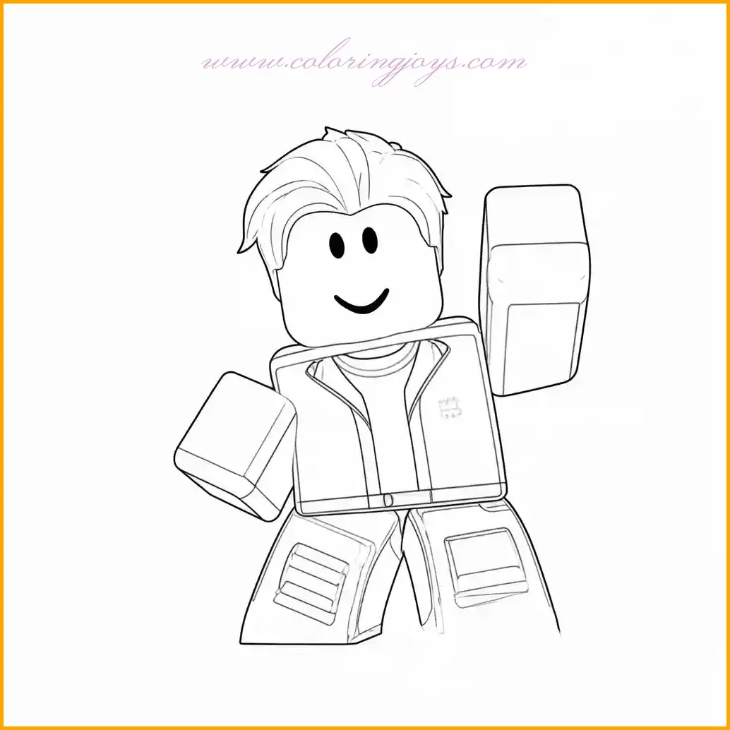 This roblox coloring page showcases an inspiring Roblox avatar striking a heroic superhero pose. The character’s cape can be shaded in bold colors like red or royal blue, symbolizing strength and courage. Their outfit could include metallic accents like gold or silver, paired with a vibrant background of a city skyline or dramatic clouds. To enhance the superhero vibe, add glowing effects around the avatar using bright yellows or whites. This roblox coloring page is perfect for fans who enjoy imagining themselves as heroes in the Roblox universe.