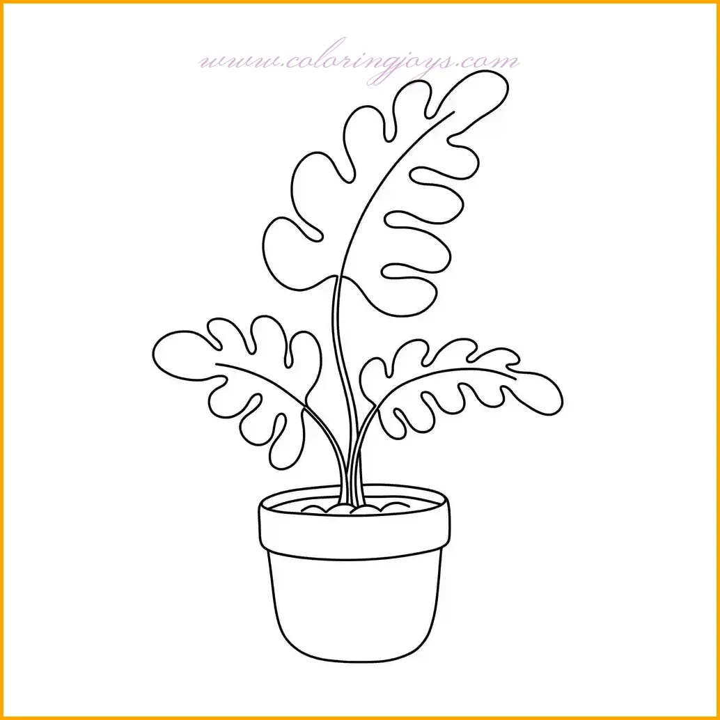 This coloring page captures a lush, leafy fern spreading out from a stylish pot, making it a great subject for relaxing and detailed coloring. The fern's intricate leaves can be shaded in various green tones, from dark forest green to bright lime, creating depth and dimension. The pot itself can be colored in earthy tones like terracotta or in bright, patterned colors for a more artistic effect. A light or textured background can complement the scene, making it a calming and enjoyable coloring experience for plant lovers.