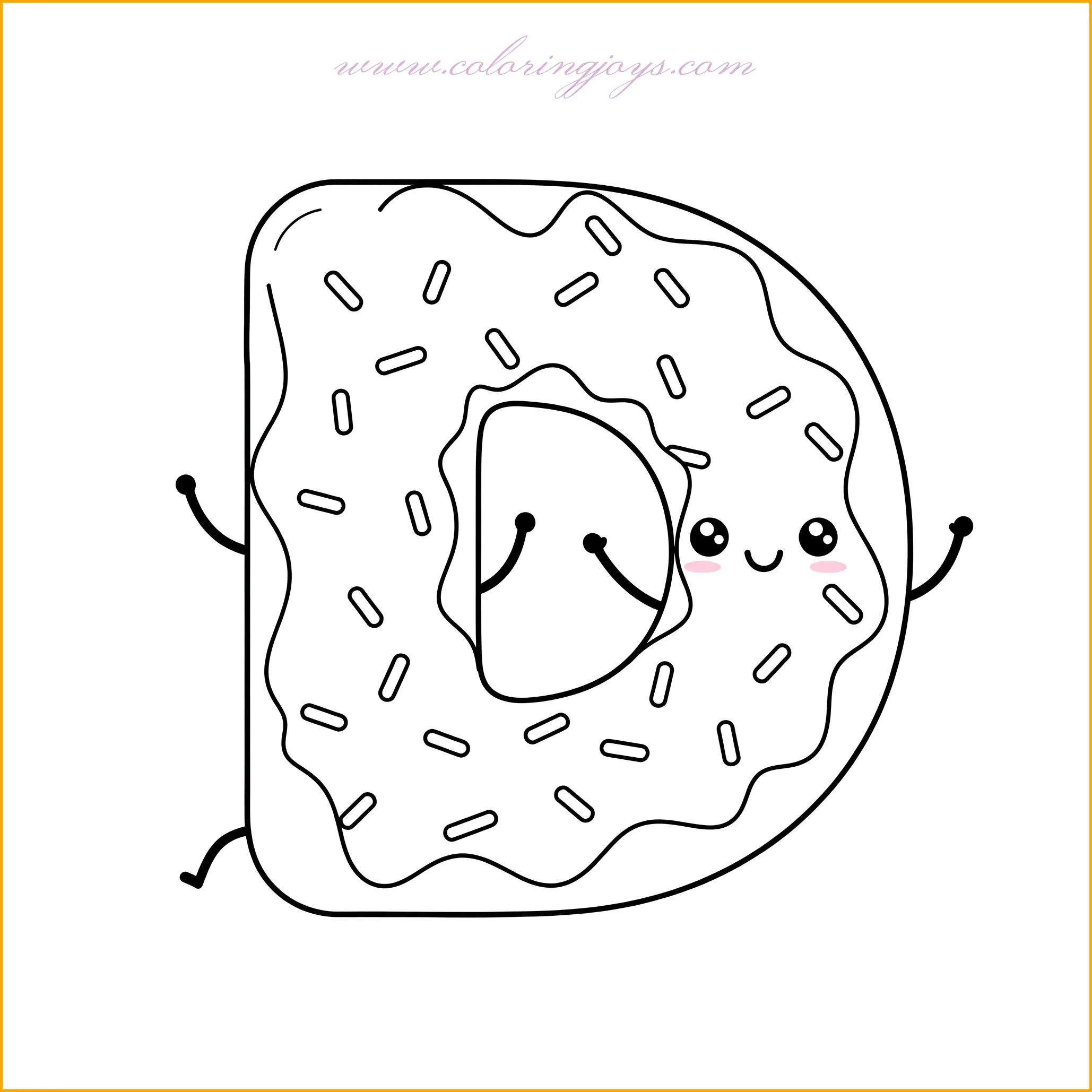 The letter D takes the form of a giant, mouthwatering donut, covered in a thick layer of icing and decorated with colorful sprinkles. The fluffy texture of the donut is visible, making it look soft and fresh. A small bite is taken out of one side, revealing the fluffy inside. To make this design irresistible, use warm golden brown for the donut base, rich chocolate or bright pink for the icing, and tiny rainbow-colored dots for the sprinkles. A light pastel background, perhaps resembling a bakery counter, will enhance the sweet and fun atmosphere of this coloring page.